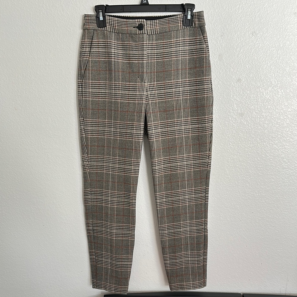 Express Gray and Brown Cropped Plaid Pants